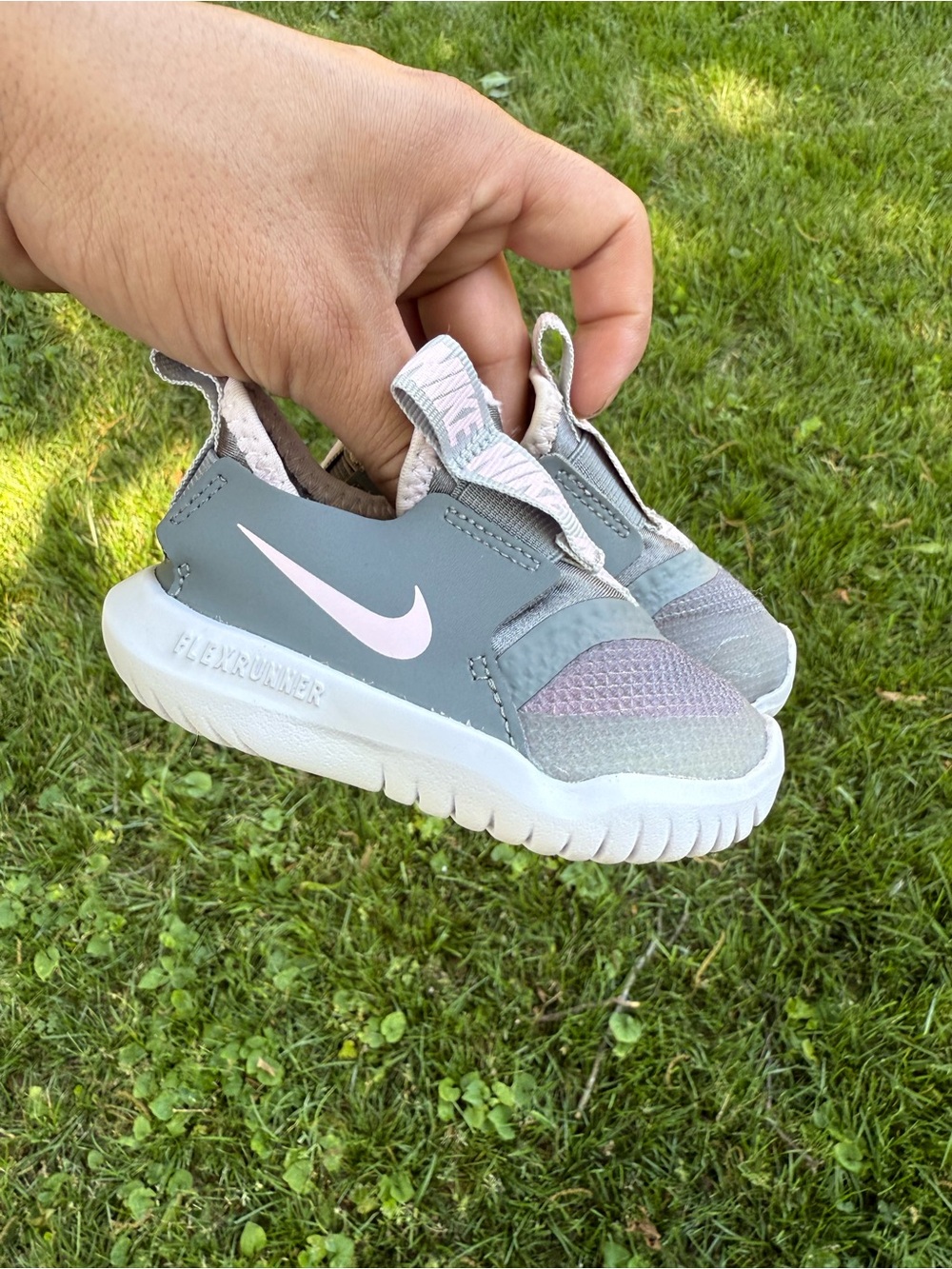 Nike Flex Runner Grey Pink Slip On Sneakers AT4665-018 Toddler TD Size 4C Used
